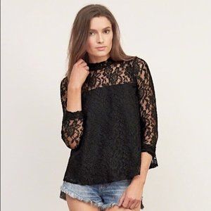 A&F Black Lace Long Sleeve Mock Neck Top